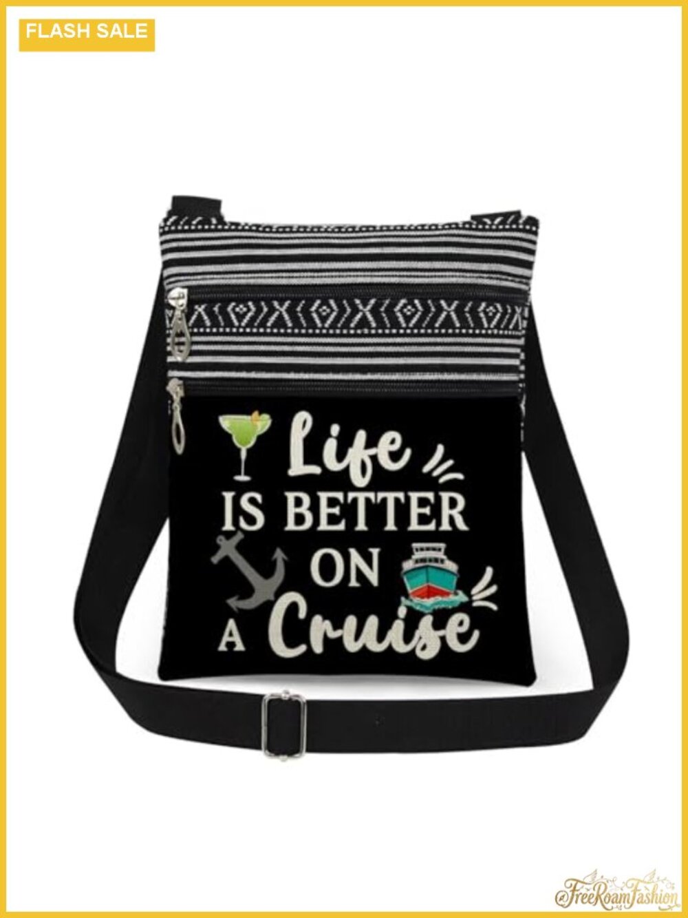 Polyester Crossbody Bag Adjustable Strap Double Zipper Travel Purse
